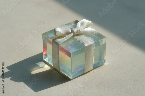 dazzling gift surrounded by holographic sparkle creating enchanting atmosphere