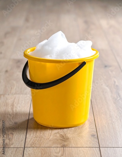 Yellow bucket filled with suds