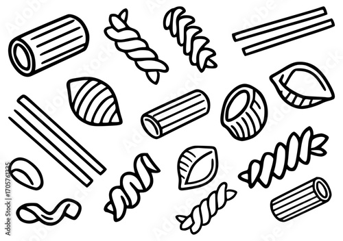Vector pasta (penne, spirals, bows, spaghetti)