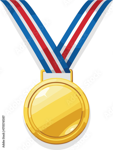 Elegant Gold Medal with Blue and Red Ribbon – Vector Design