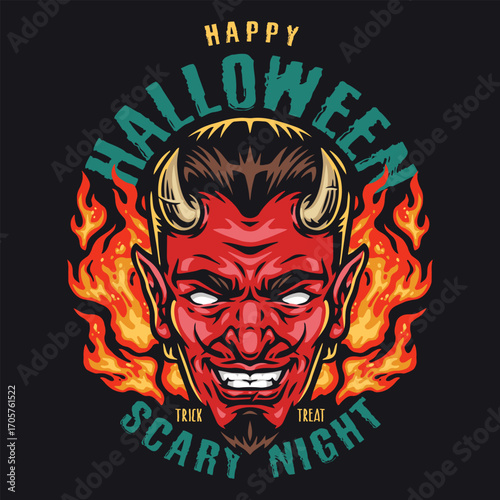 Halloween celebration with fiery devil design