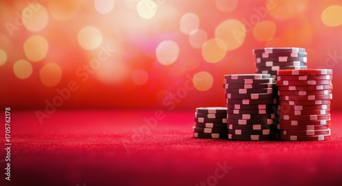 Stacked Poker Chips on a Vibrant Background During a Casino Night Event
