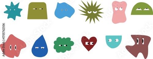 Colourful Cartoon Blob Characters with Expressive Eyes.