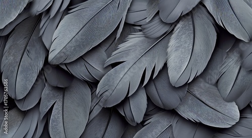 Detailed Black Feathers Layered Together Create a Striking Texture and Patter...