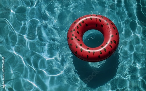 Bright Watermelon Float in a Sparkling Pool Under the Sun on a Warm Summer Day.