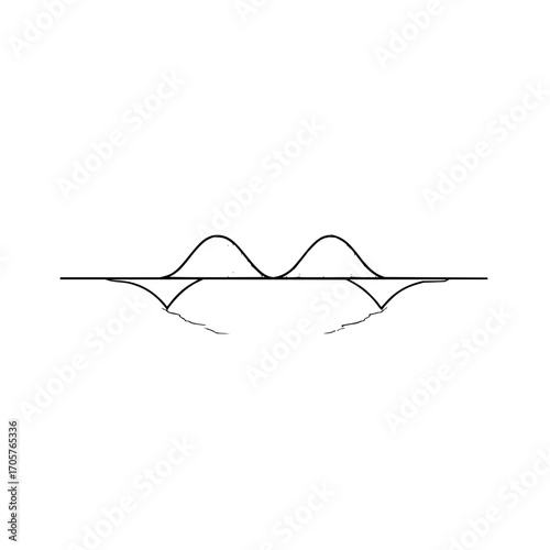 A black and white drawing of a horizontal line with two humps and a jagged line below it in a minimalist style