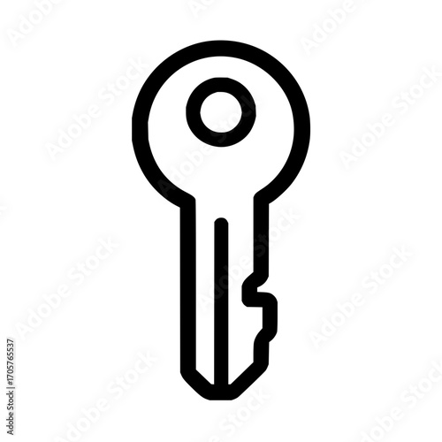 Illustration of a simple black key with a circular head and a standard key blade design isolated