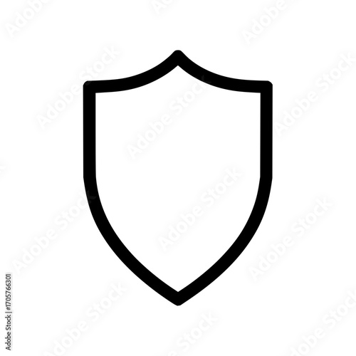 Simple black outline of a classic shield shape with curved top and pointed bottom on a white background