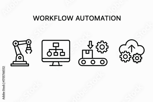 Workflow Automation Icons – Robotics, Process Management and Cloud Integration