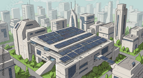 Eco-friendly Urban Landscape with Renewable Energy Solutions and Innovative Design