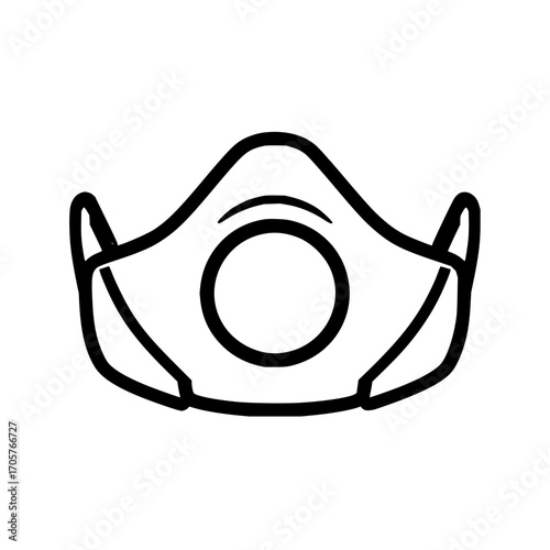 Simple line drawing of a respirator mask with a circular filter and contoured design for facial safety