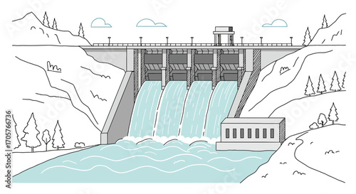 Hydroelectric dam generating clean energy from flowing water