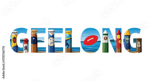 Geelong Typography Illustration with Local Landmarks
