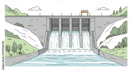 Hydroelectric Dam Reservoir Cascading Water Landscape