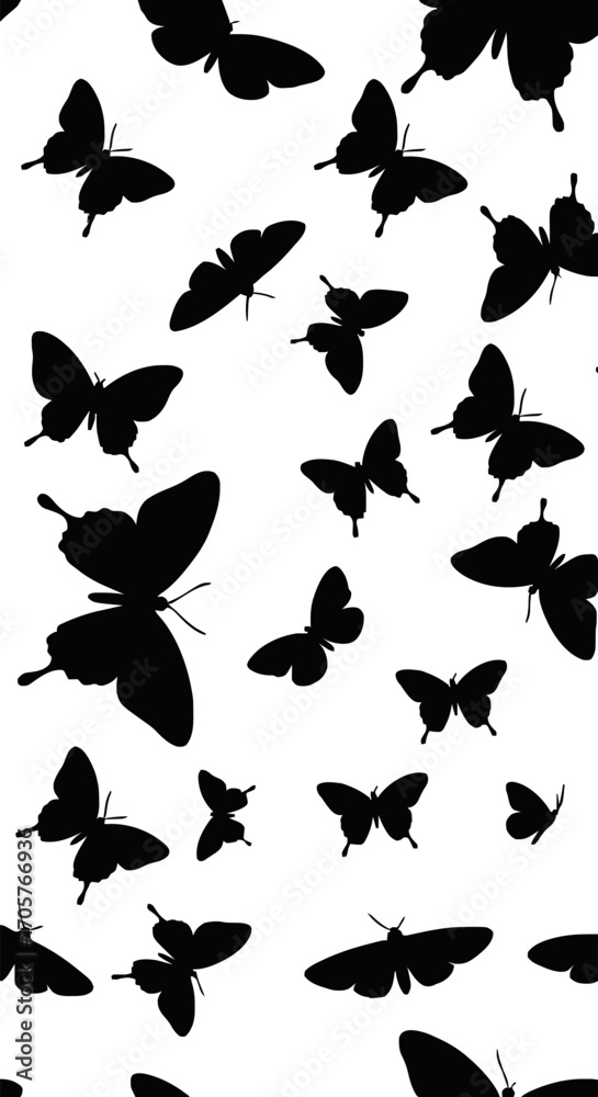 Fototapeta premium Black & White Butterflies & Moths — Tossed Repeat Seamless Pattern
