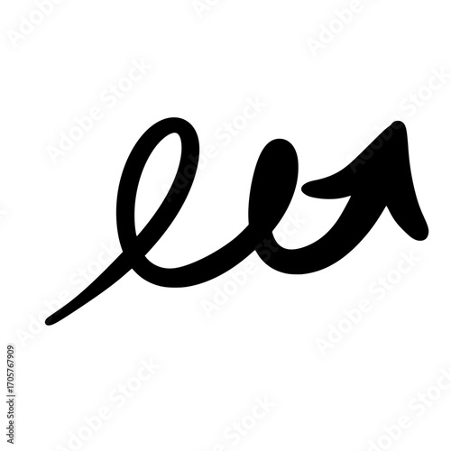 Black Hand Drawn Wavy Curly Arrow Pointing Upwards - Doodle Sketch Element