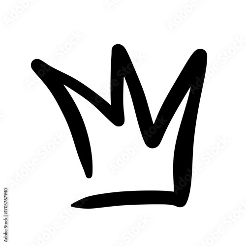 Hand-Drawn Black Crown Doodle Icon - Graffiti Style Sketch