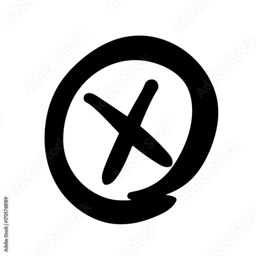 Hand-drawn Black X Mark in Circle - Wrong, Error, or Cancellation Symbol