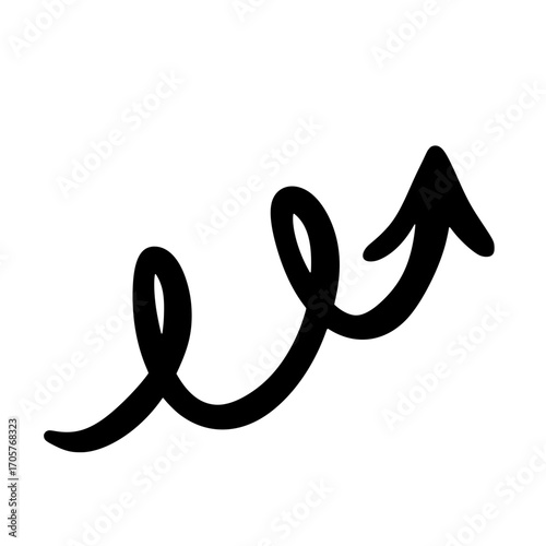 Hand-drawn upward spiral arrow in black ink on white background