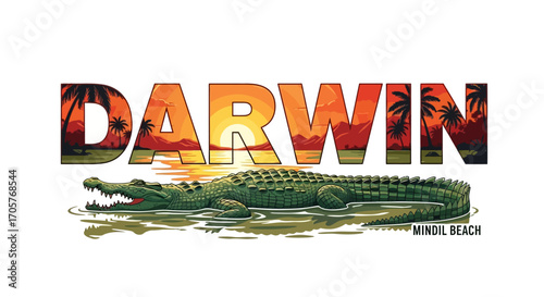 Darwin Australia with Crocodile and Sunset