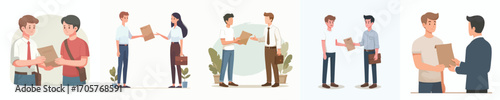 vector of an applicant giving a cover letter to a company employee