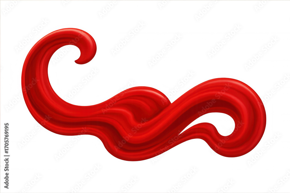 Obraz premium Smooth swirling red paint stroke forming a dynamic, artistic shape on a transparent background