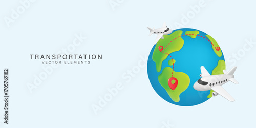 Global Airplane Travel Vector, World Map with Flight Routes
