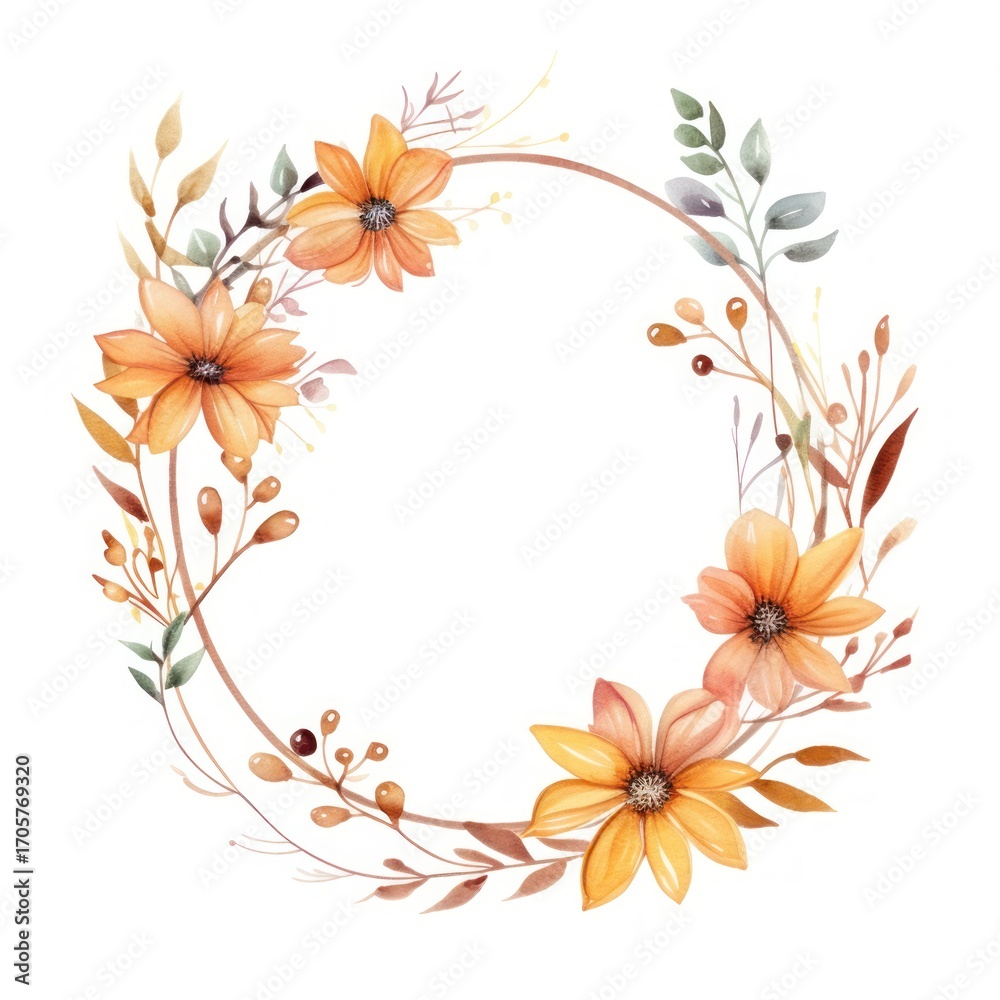 Obraz premium Flower autumn circle border pattern plant white background.