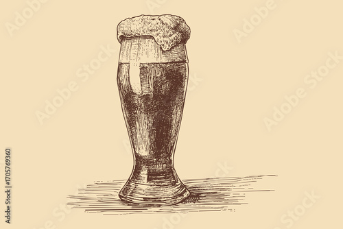Beer glass illustration in a vintage style. This vector illustration can be used in any size you like for advertising, logos, and other work.