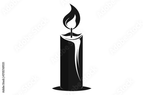Vector illustration of a burning candle on a white background with flame and glow