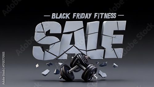 Black friday fitness sale with cracking sale text and dumbbell