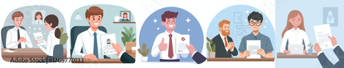 vector of happy job applicant accepted during interview