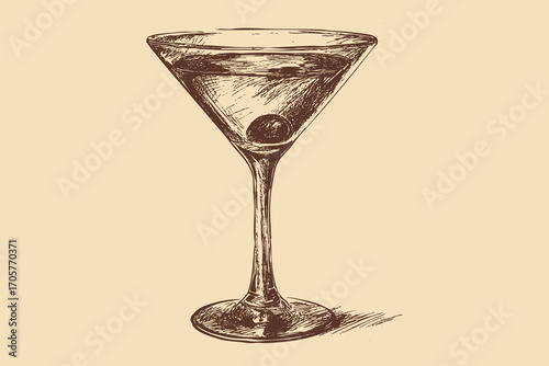Martini glass illustration in a vintage style. This vector illustration can be used in any size you like for advertising, logos, and other work.