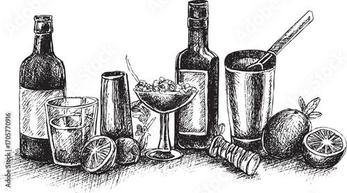 Mixology illustration on a white background. This vector illustration can be used in any size you like for advertising, logos, and other work.
