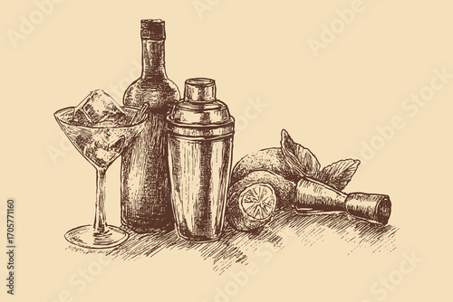 Mixology illustration in a vintage style. This vector illustration can be used in any size you like for advertising, logos, and other work.