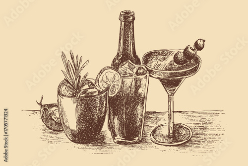 Mixology illustration in a vintage style. This vector illustration can be used in any size you like for advertising, logos, and other work.