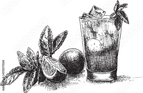 Mojito illustration on a white background. This vector illustration can be used in any size you like for advertising, logos, and other work.