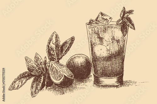 Mojito illustration in a vintage style. This vector illustration can be used in any size you like for advertising, logos, and other work.