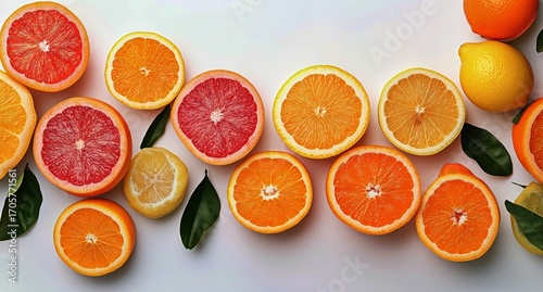 Colorful Citrus Fruit Display Showcasing Oranges, Lemons, and Grapefruits Arr...
