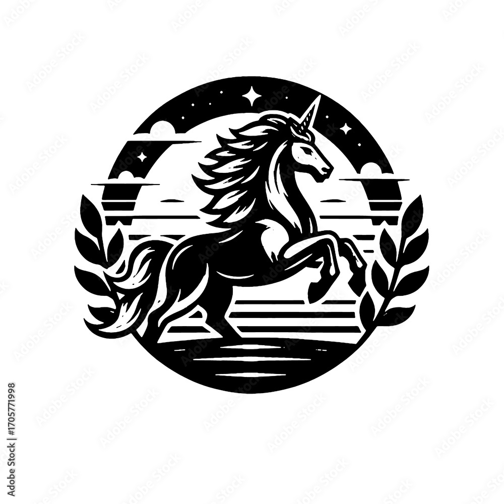 Naklejka premium black and white unicorn