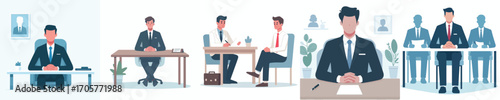 vector of applicant sitting confidently in the interview room ready to be interviewed