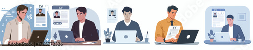 vector of a man making a CV for a job application
