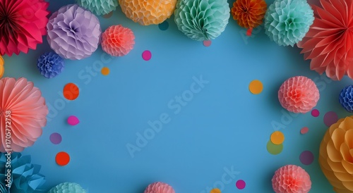 Colorful Paper Decorations and Confetti Create a Festive Atmosphere for a Cel...