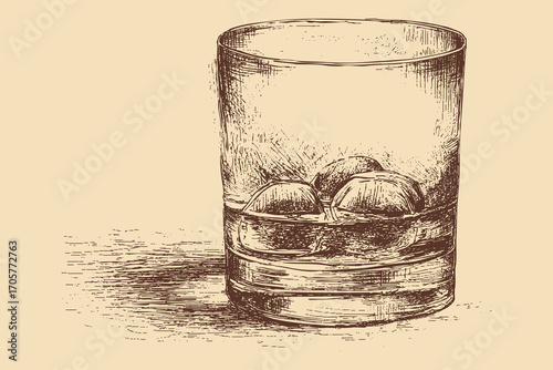 Whiskey glass illustration in a vintage style. This vector illustration can be used in any size you like for advertising, logos, and other work.