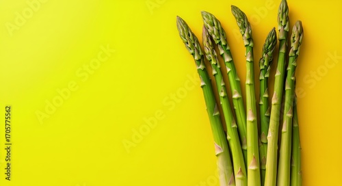 Fresh Asparagus Spears on a Vibrant Yellow Background Showcasing Healthy Vege...