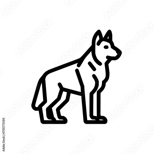 German shepherd dog breed outline vector illustration standing guard pet animal canine drawing line art icon isolated 100