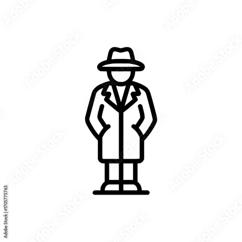 Detective icon vector illustration of man in trench coat and hat for mystery investigation work one hundred
