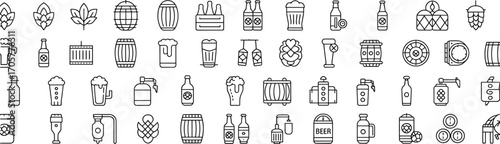 Beer icons, brewing symbols, beer bottles, beer mugs, beer cans, hops, barrels, beer taps, brewing equipment, beverage icons, alcohol graphics, black icons