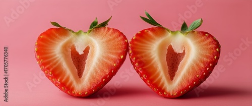 Sliced Strawberries Reveal Juicy Texture and Vibrant Red Color Against a Soft...