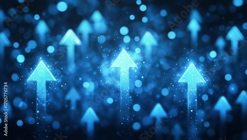 Bright Blue Arrows and Bokeh Lights Conveying Growth and Progress.